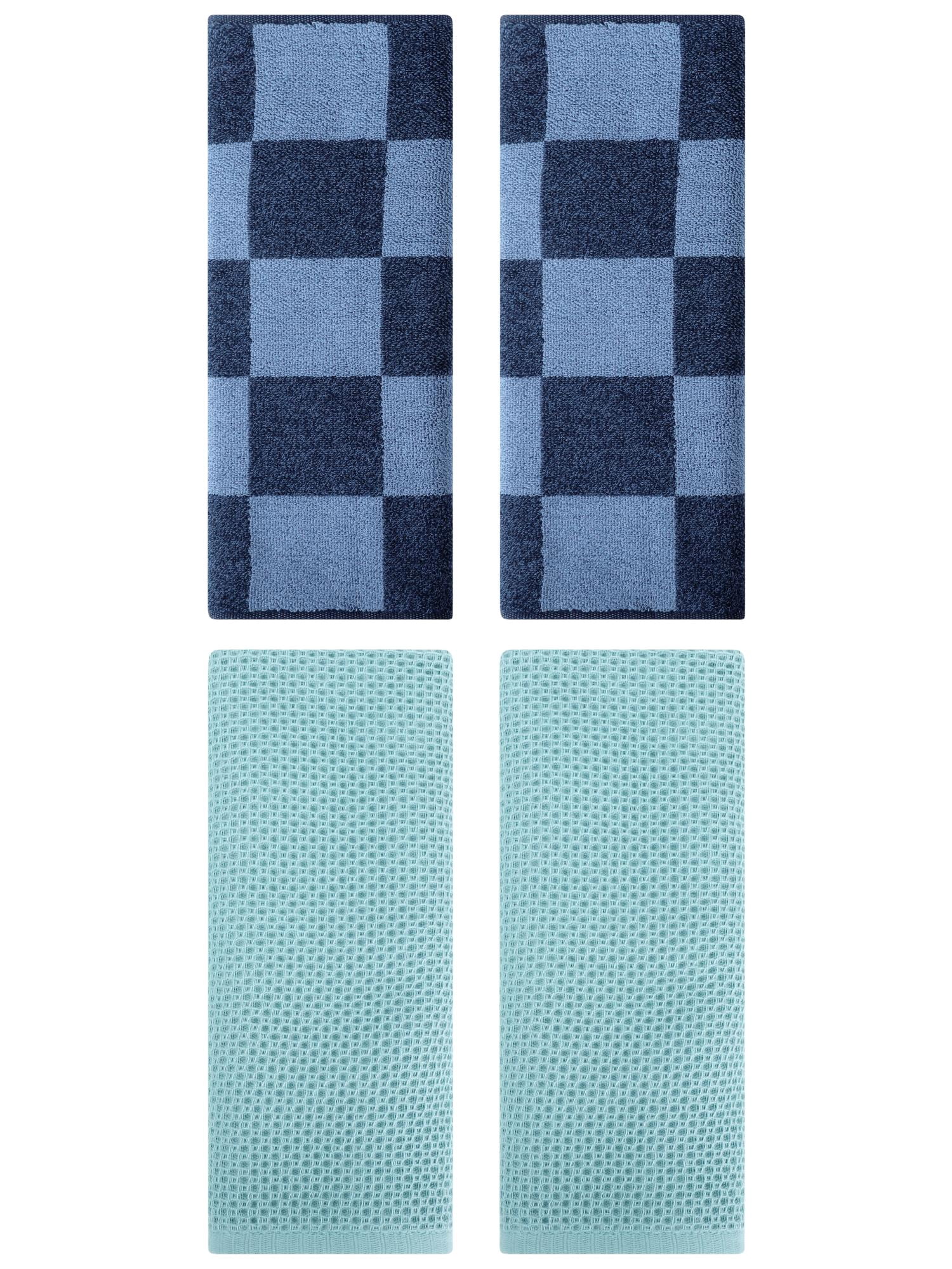 Unique Bargains 4 Pcs Cotton Hand Towels Light Blue/Dark Blue 13" x 30"/14" x 28"
