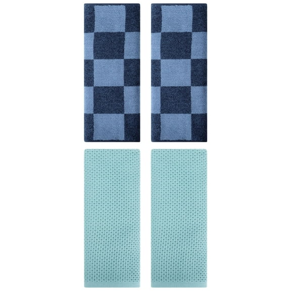 Unique Bargains 4 Pcs Cotton Hand Towels Light Blue/Dark Blue 13" x 30"/14" x 28"