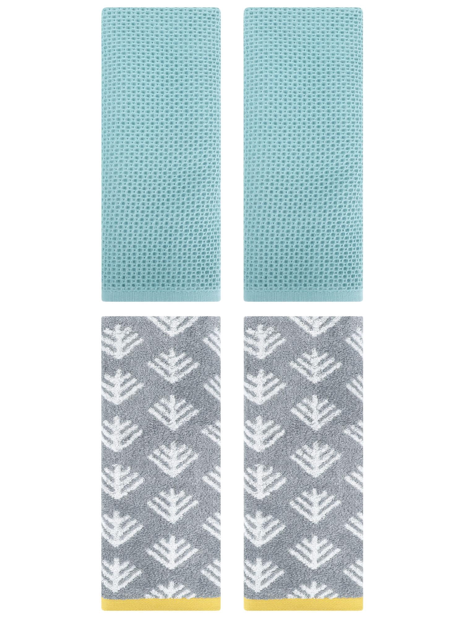 Unique Bargains 4 Pcs Cotton Hand Towels Light Blue/Dark Grey 13" x 30"/14" x 30"