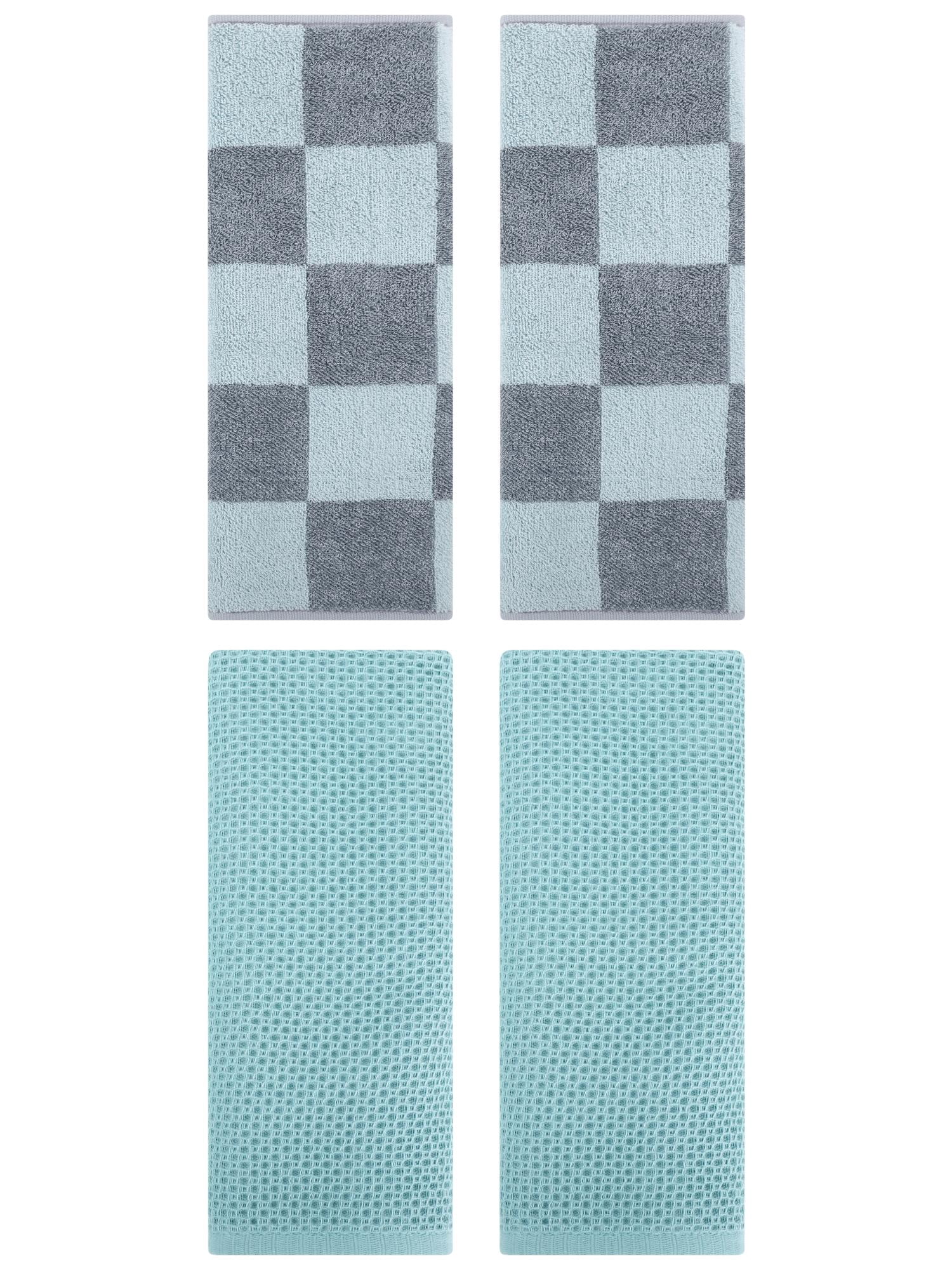 Unique Bargains 4 Pcs Cotton Hand Towels Light Blue/Grey 13" x 30"/14" x 28"
