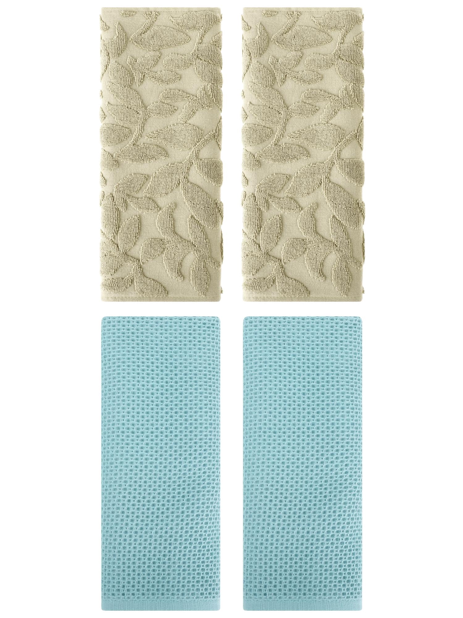 Unique Bargains 4 Pcs Cotton Hand Towels Light Blue/Khaki 13" x 30"/14" x 30"