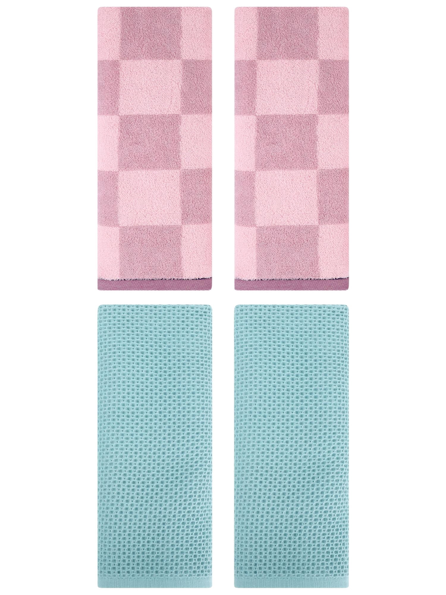 Unique Bargains 4 Pcs Cotton Hand Towels Light Blue/Purple 13" x 30"/14" x 28"