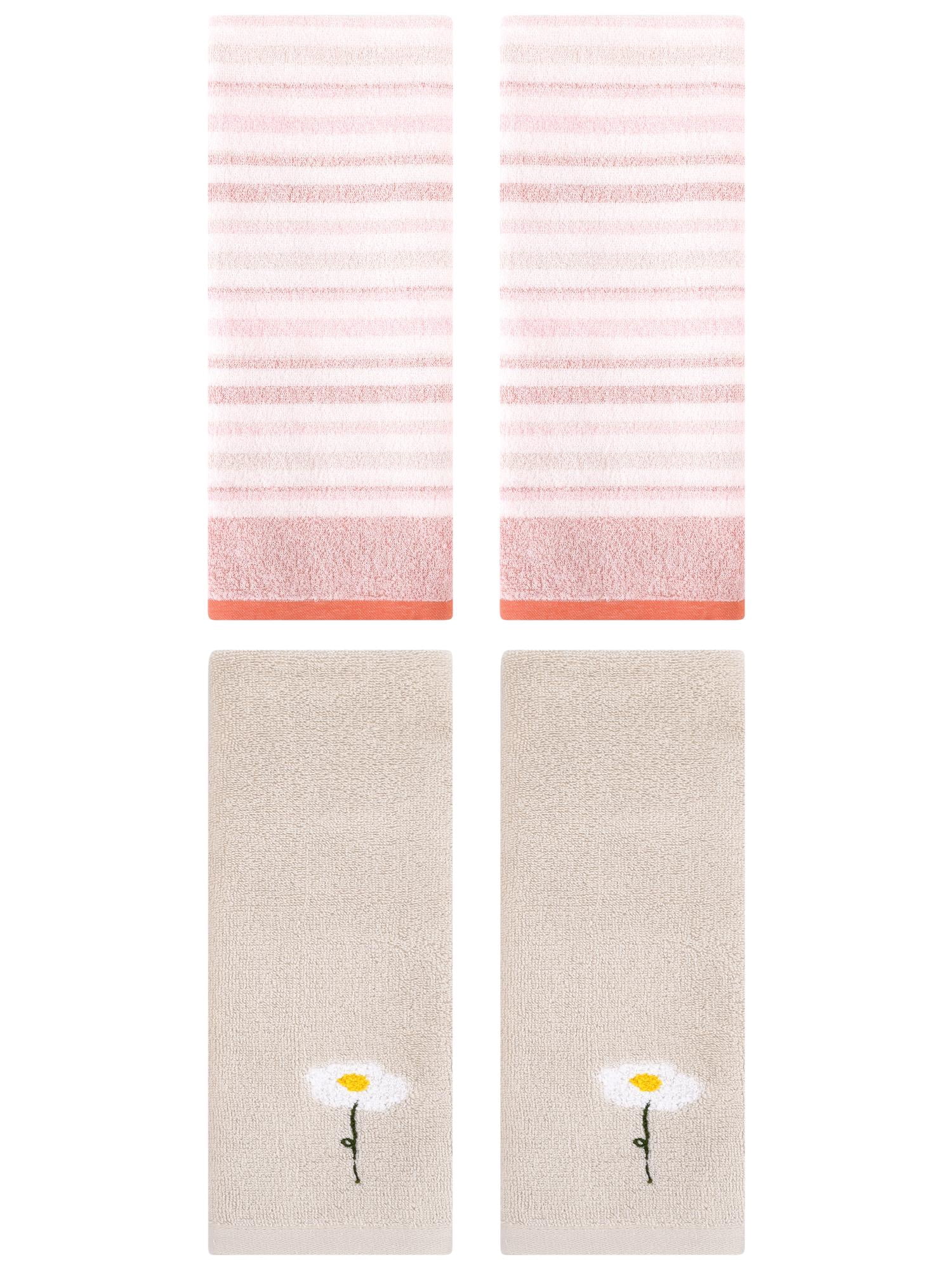 Unique Bargains 4 Pcs Cotton Hand Towels Light Brown/Pink 13" x 30"/13" x 27"
