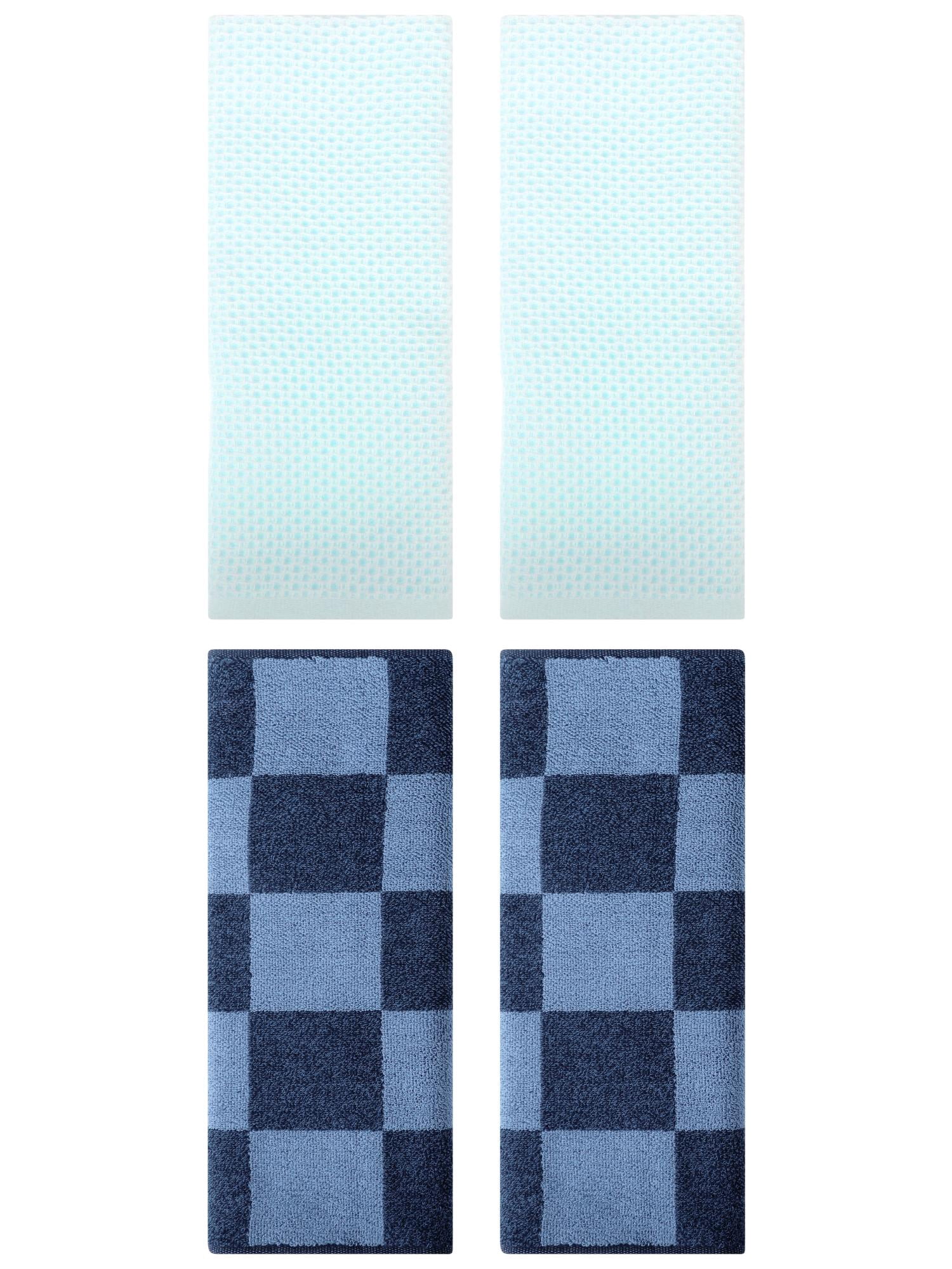 Unique Bargains 4 Pcs Cotton Hand Towels Light Cyan/Dark Blue 13" x 30"/14" x 28"