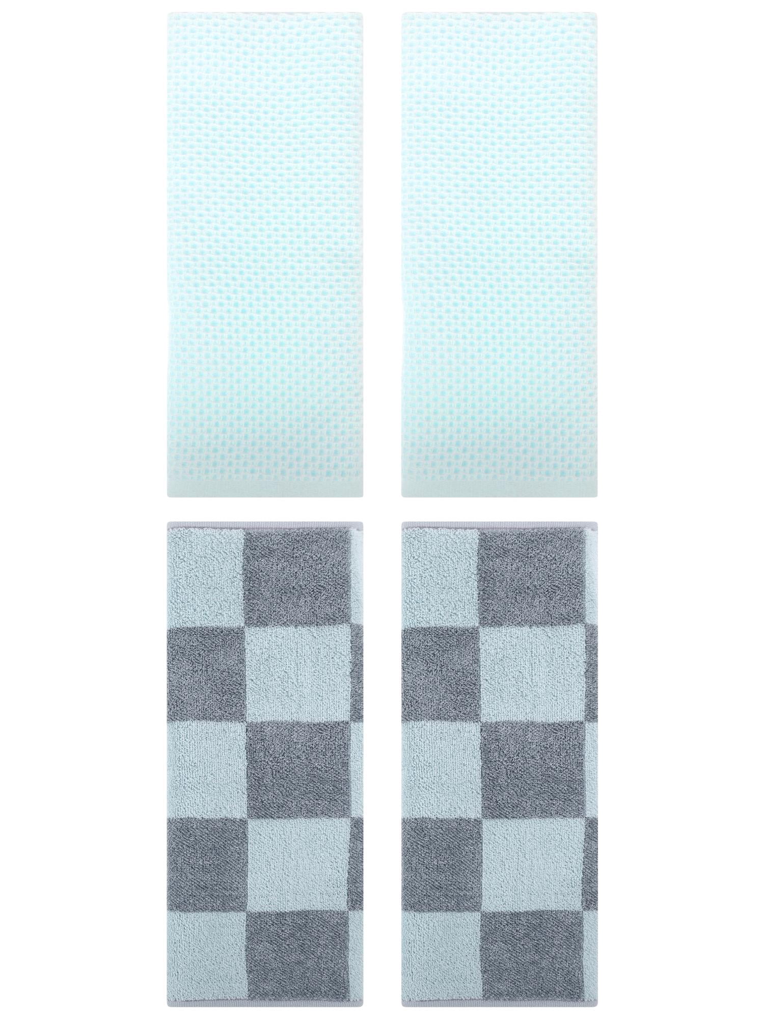 Unique Bargains 4 Pcs Cotton Hand Towels Light Cyan/Grey 13" x 30"/14" x 28"