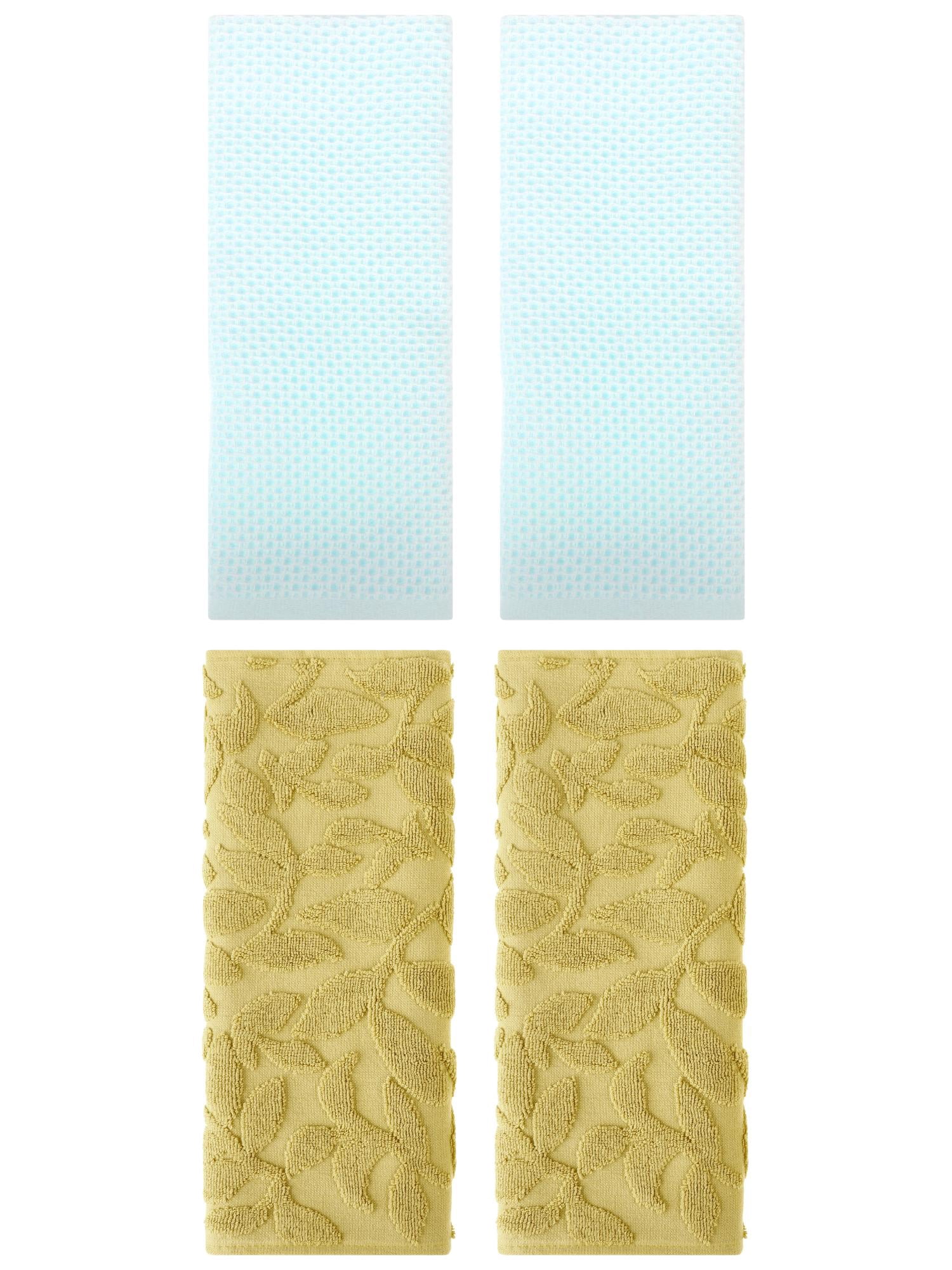 Unique Bargains 4 Pcs Cotton Hand Towels Light Cyan/Yellow 13" x 30"/14" x 30"