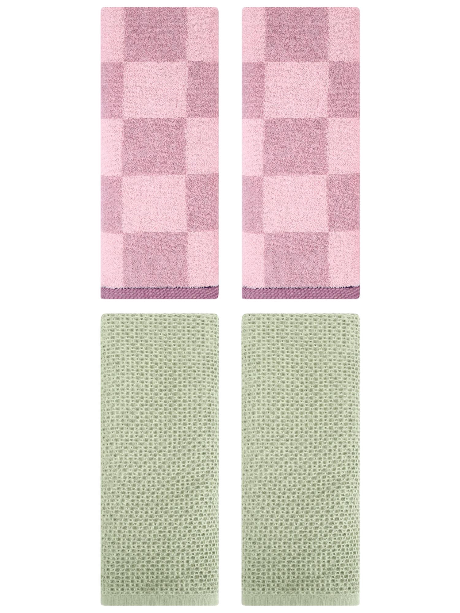 Unique Bargains 4 Pcs Cotton Hand Towels Light Green/Purple 13" x 30"/14" x 28"