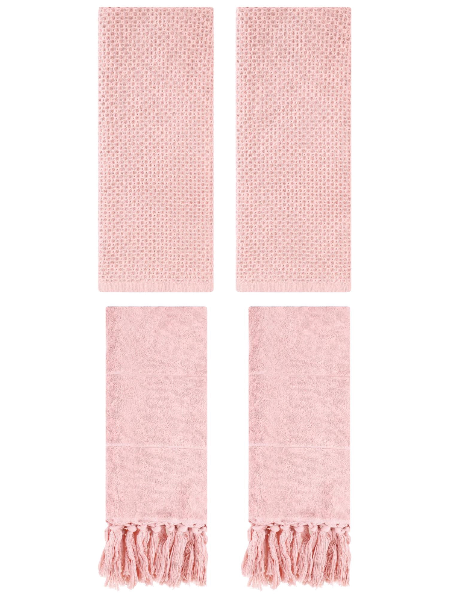 Unique Bargains 4 Pcs Cotton Hand Towels Pink 14" x 30"/13" x 30"
