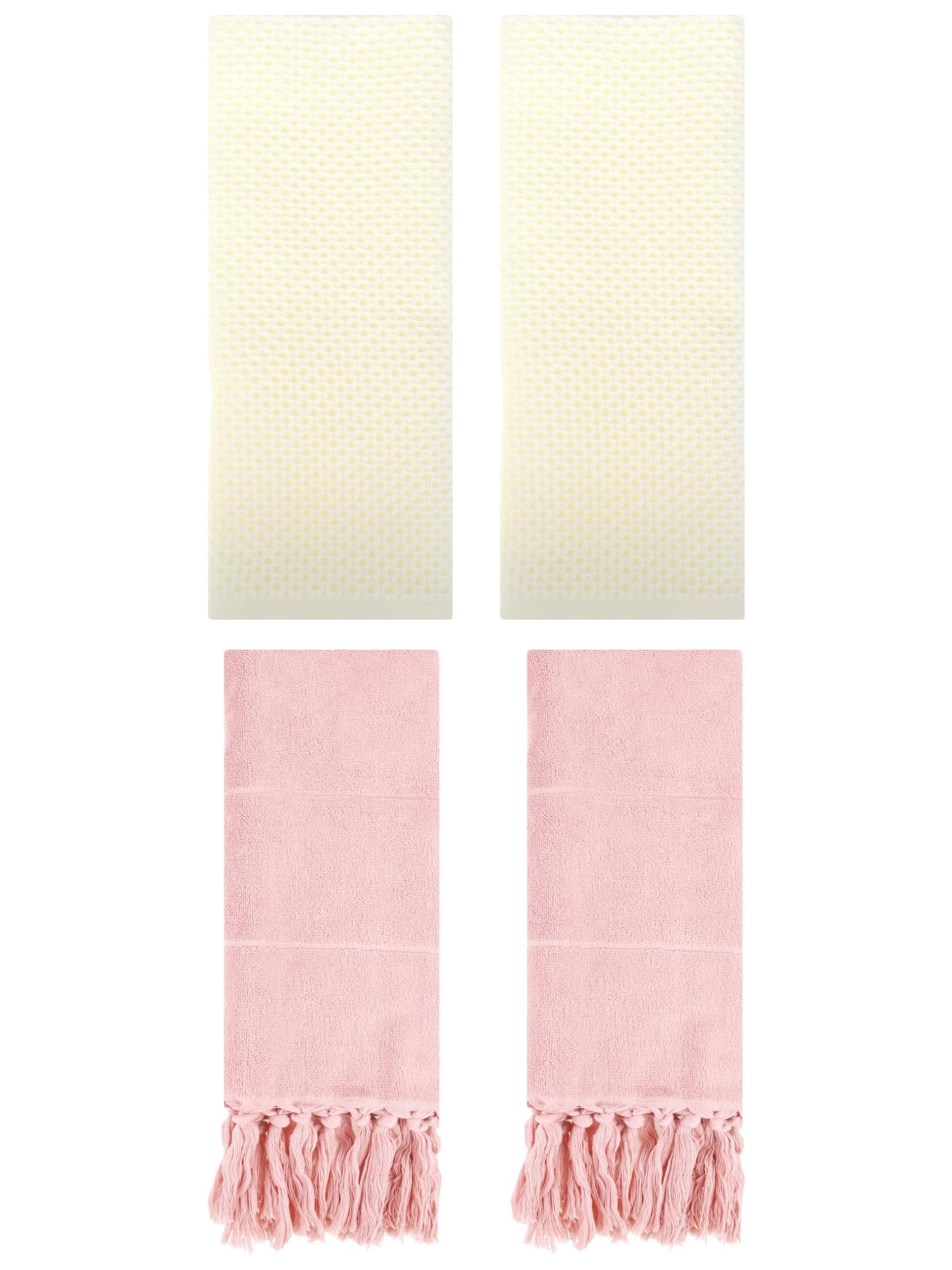 Unique Bargains 4 Pcs Cotton Hand Towels Pink/Beige 14" x 30"/13" x 30"