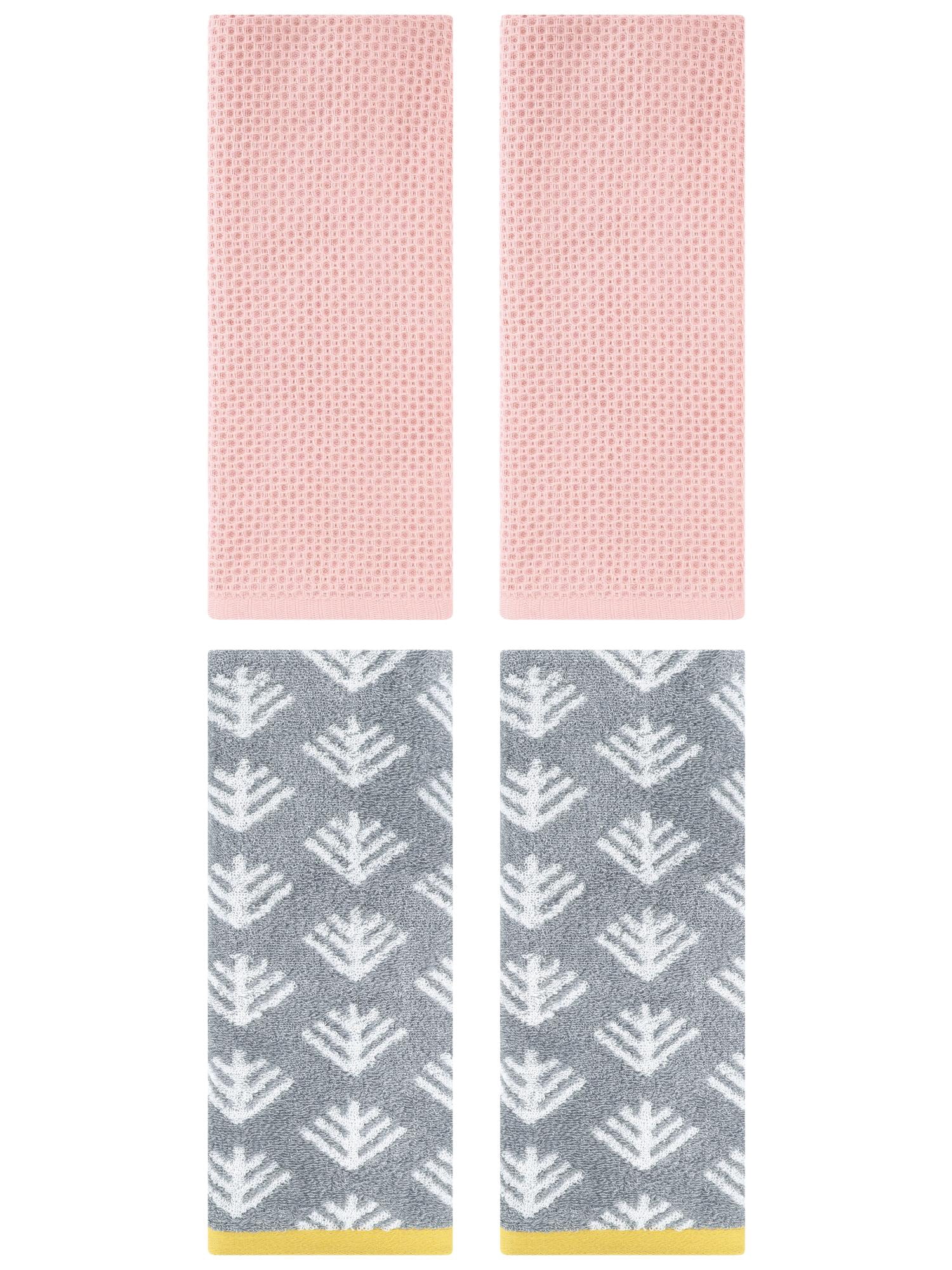 Unique Bargains 4 Pcs Cotton Hand Towels Pink/Dark Grey 13" x 30"/14" x 30"