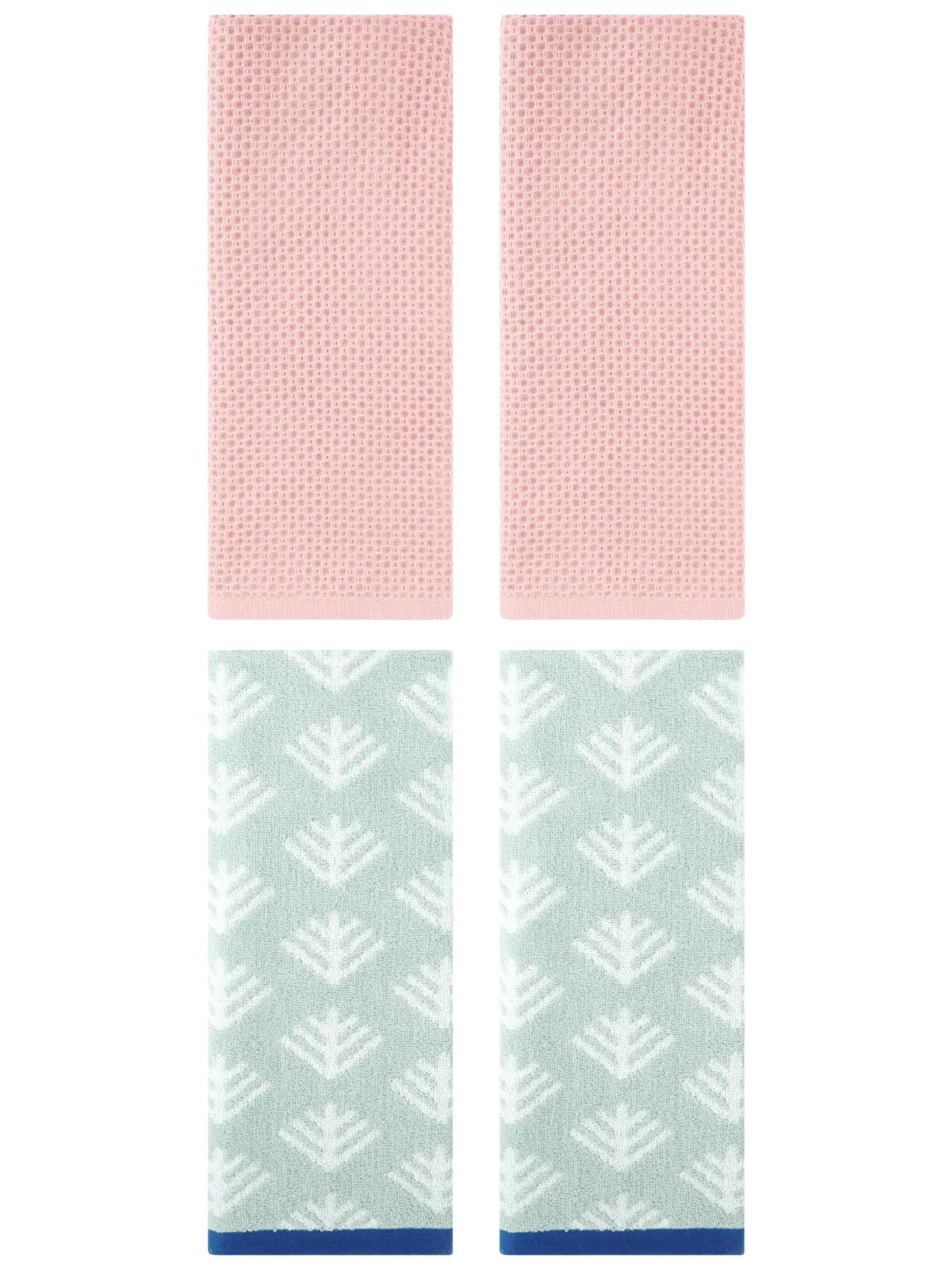 Unique Bargains 4 Pcs Cotton Hand Towels Pink/Green 13" x 30"/14" x 30"