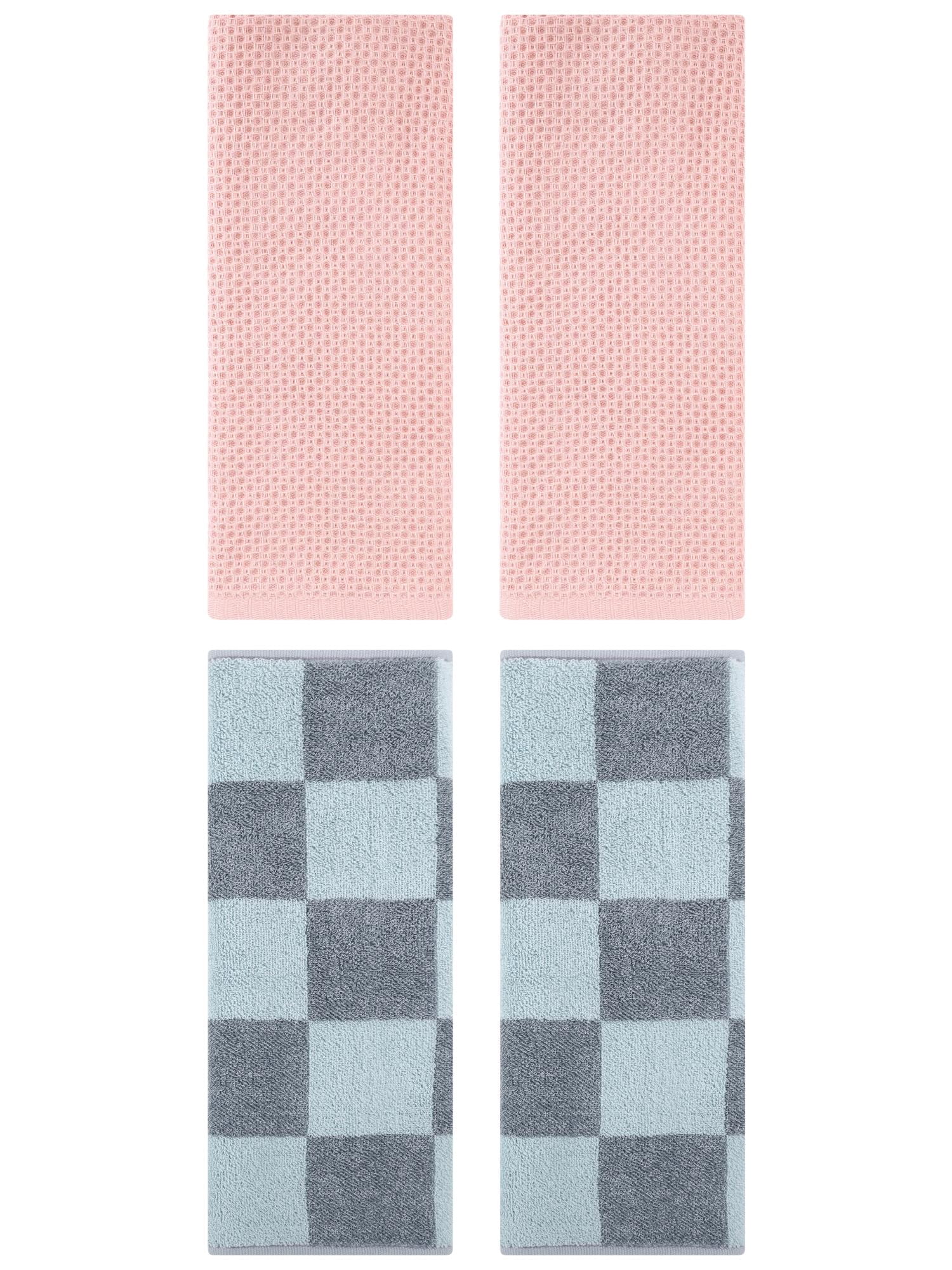 Unique Bargains 4 Pcs Cotton Hand Towels Pink/Grey 13" x 30"/14" x 28"