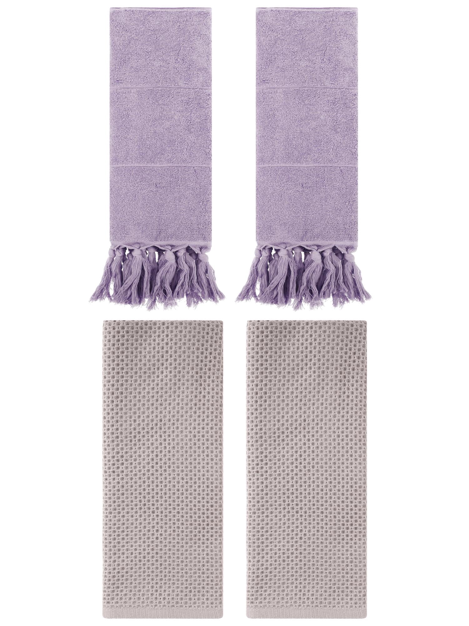 Unique Bargains 4 Pcs Cotton Hand Towels Purple/Camel 14" x 30"/13" x 30"