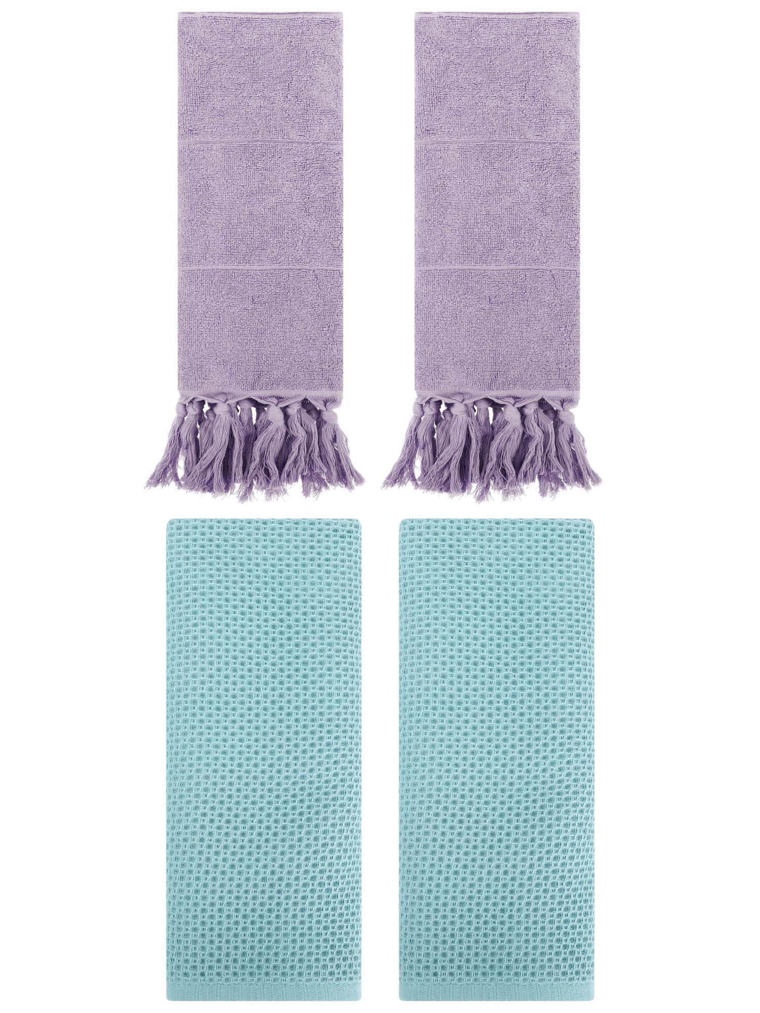 Unique Bargains 4 Pcs Cotton Hand Towels Purple/Light Blue 14" x 30"/13" x 30"