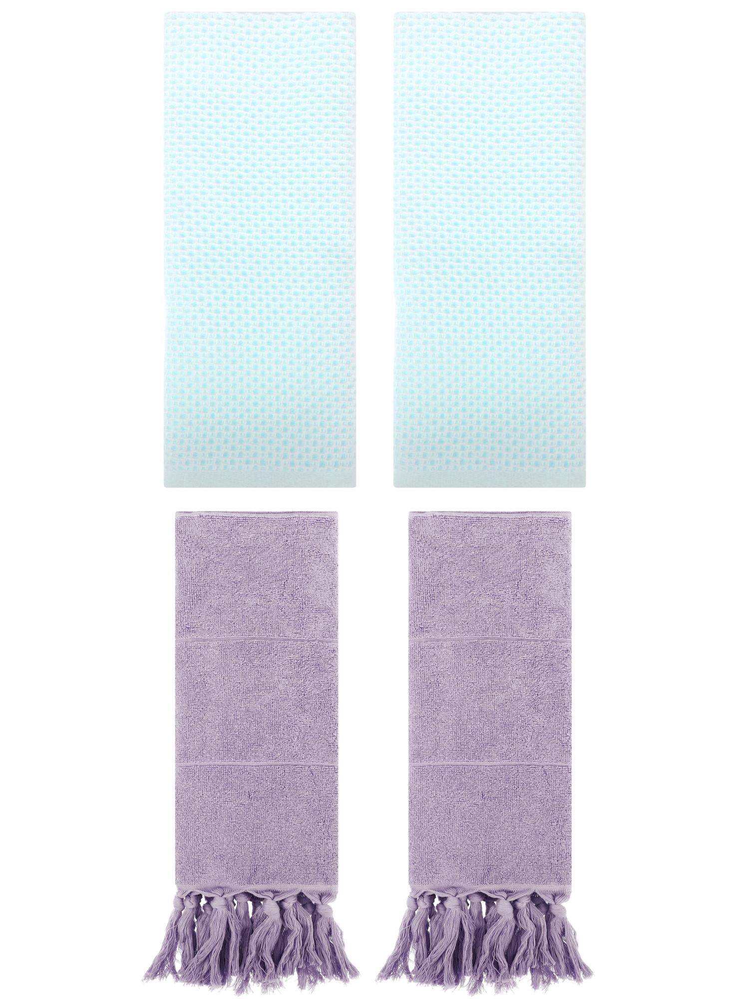 Unique Bargains 4 Pcs Cotton Hand Towels Purple/Light Cyan 14" x 30"/13" x 30"