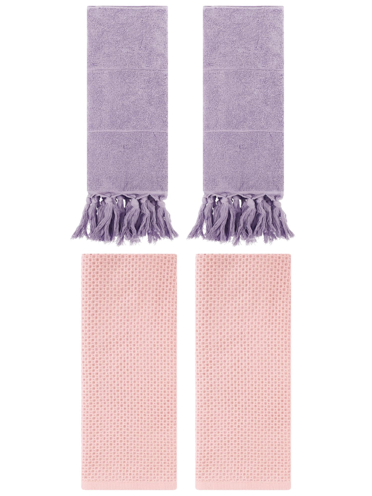 Unique Bargains 4 Pcs Cotton Hand Towels Purple/Pink 14" x 30"/13" x 30"