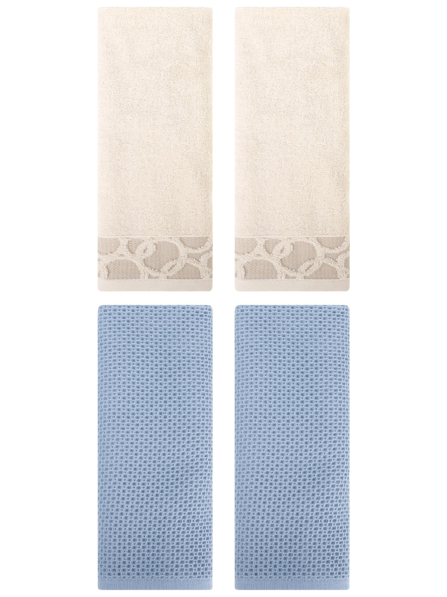 Unique Bargains 4 Pcs Cotton Hand Towels Steel Blue/Camel 13" x 30"/13" x 29"