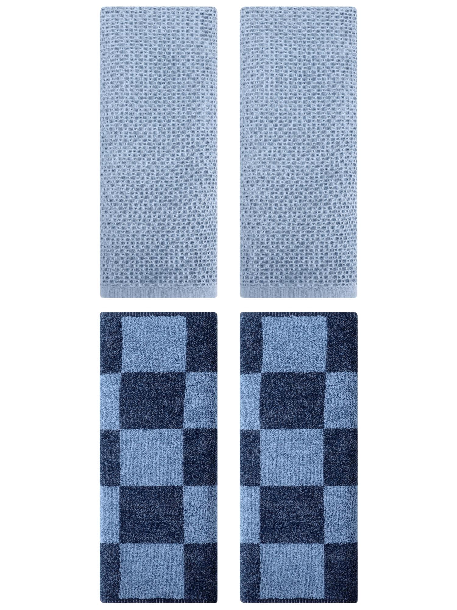 Unique Bargains 4 Pcs Cotton Hand Towels Steel Blue/Dark Blue 13" x 30"/14" x 28"