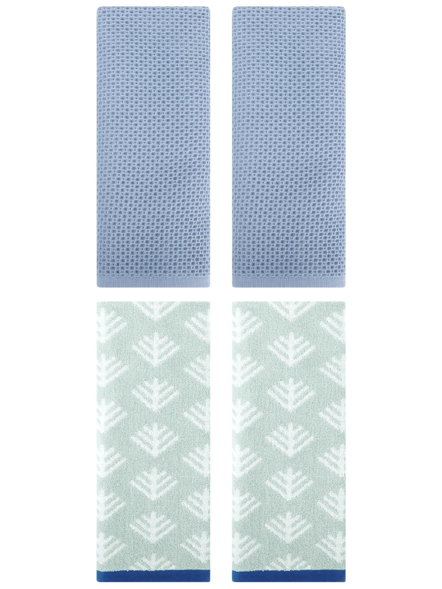 Unique Bargains 4 Pcs Cotton Hand Towels Steel Blue/Green 13" x 30"/14" x 30"