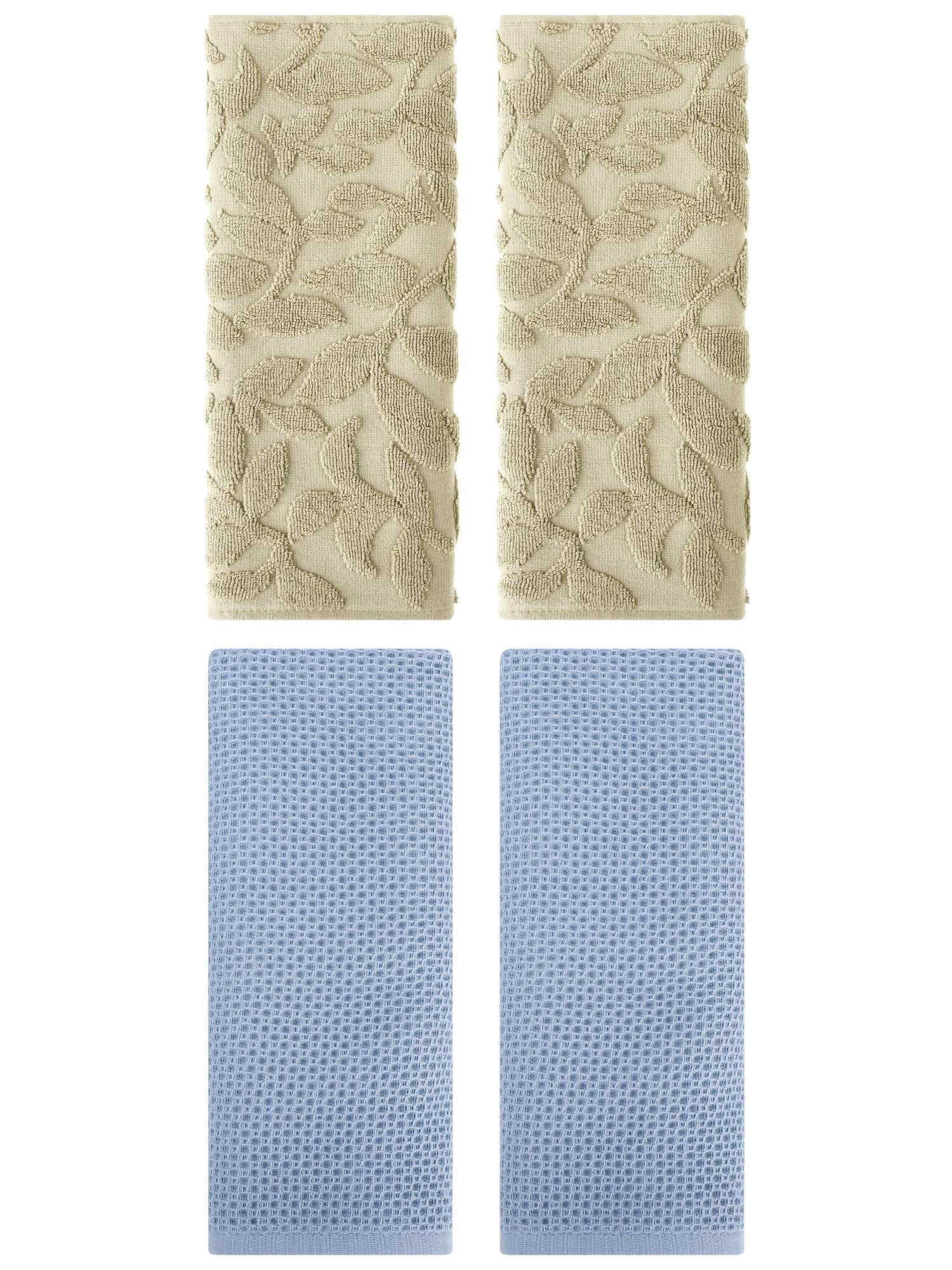 Unique Bargains 4 Pcs Cotton Hand Towels Steel Blue/Khaki 13" x 30"/14" x 30"