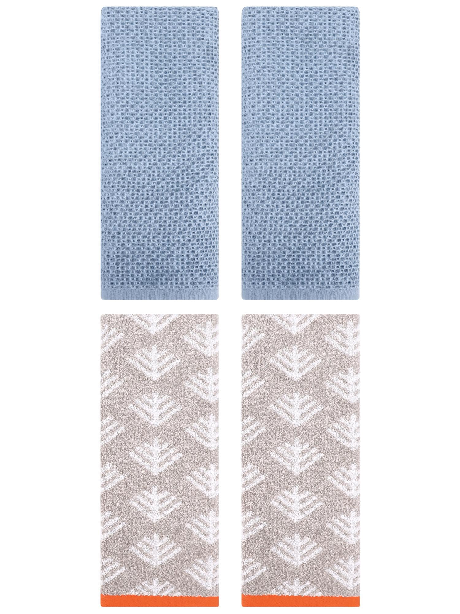 Unique Bargains 4 Pcs Cotton Hand Towels Steel Blue/Light Grey 13" x 30"/14" x 30"