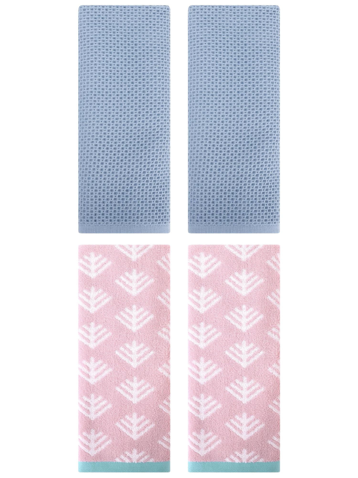 Unique Bargains 4 Pcs Cotton Hand Towels Steel Blue/Pink 13" x 30"/14" x 30"