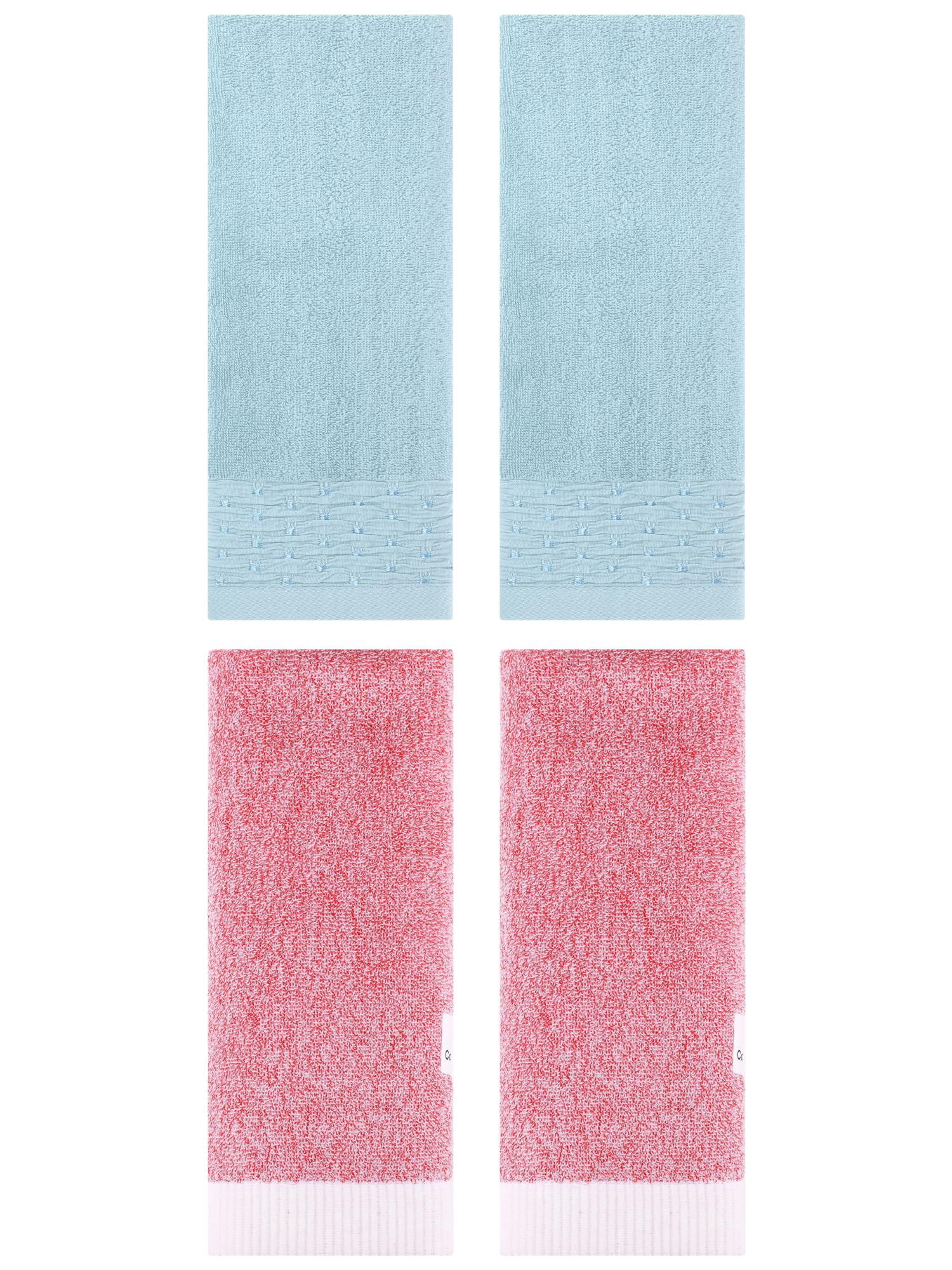 Unique Bargains 4 Pcs Cotton Quick Drying Hand Towel Blue/Pink 14" x 30"/13" x 29"