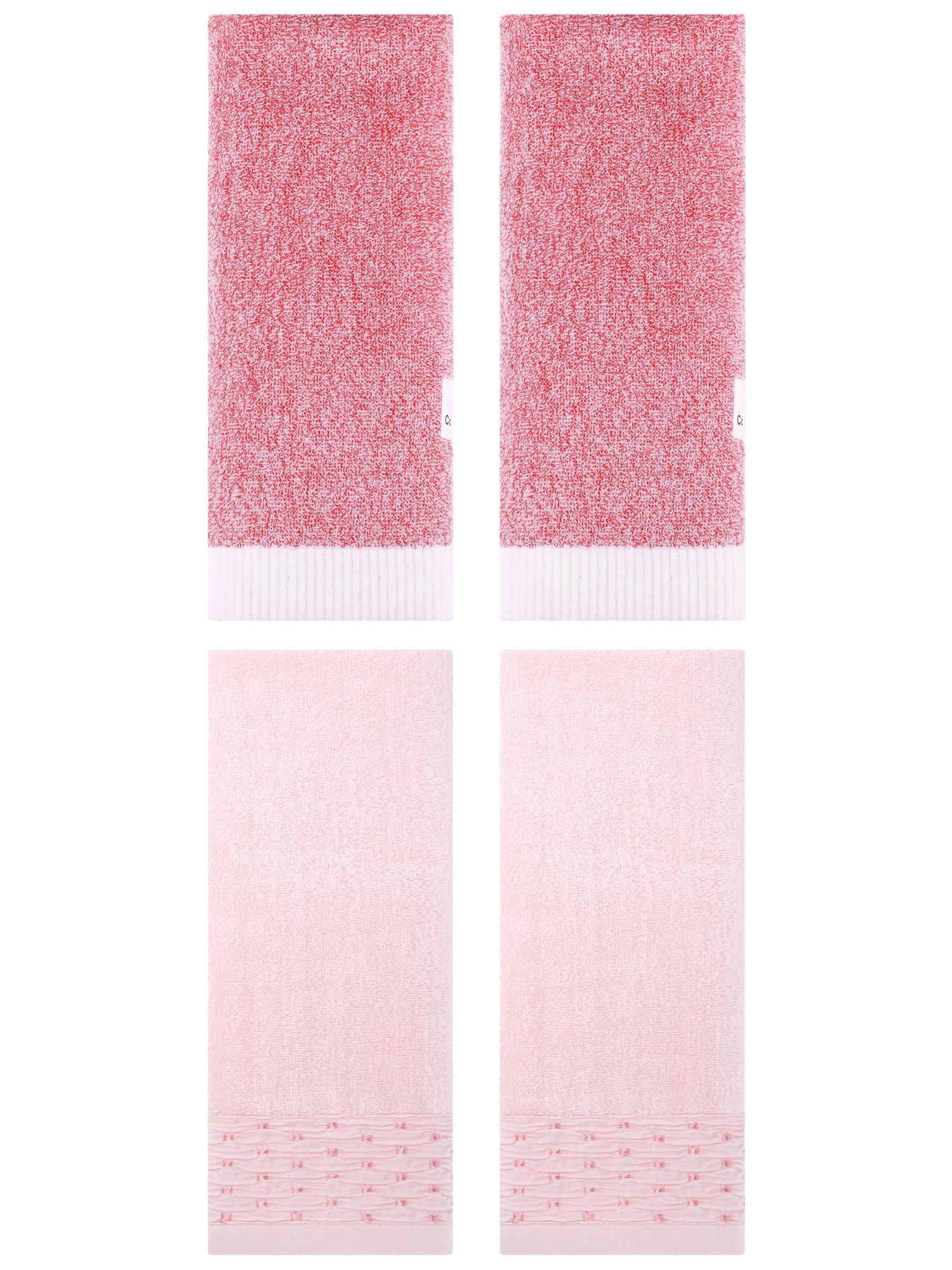 Unique Bargains 4 Pcs Cotton Quick Drying Hand Towel Pink 14" x 30"/13" x 29"