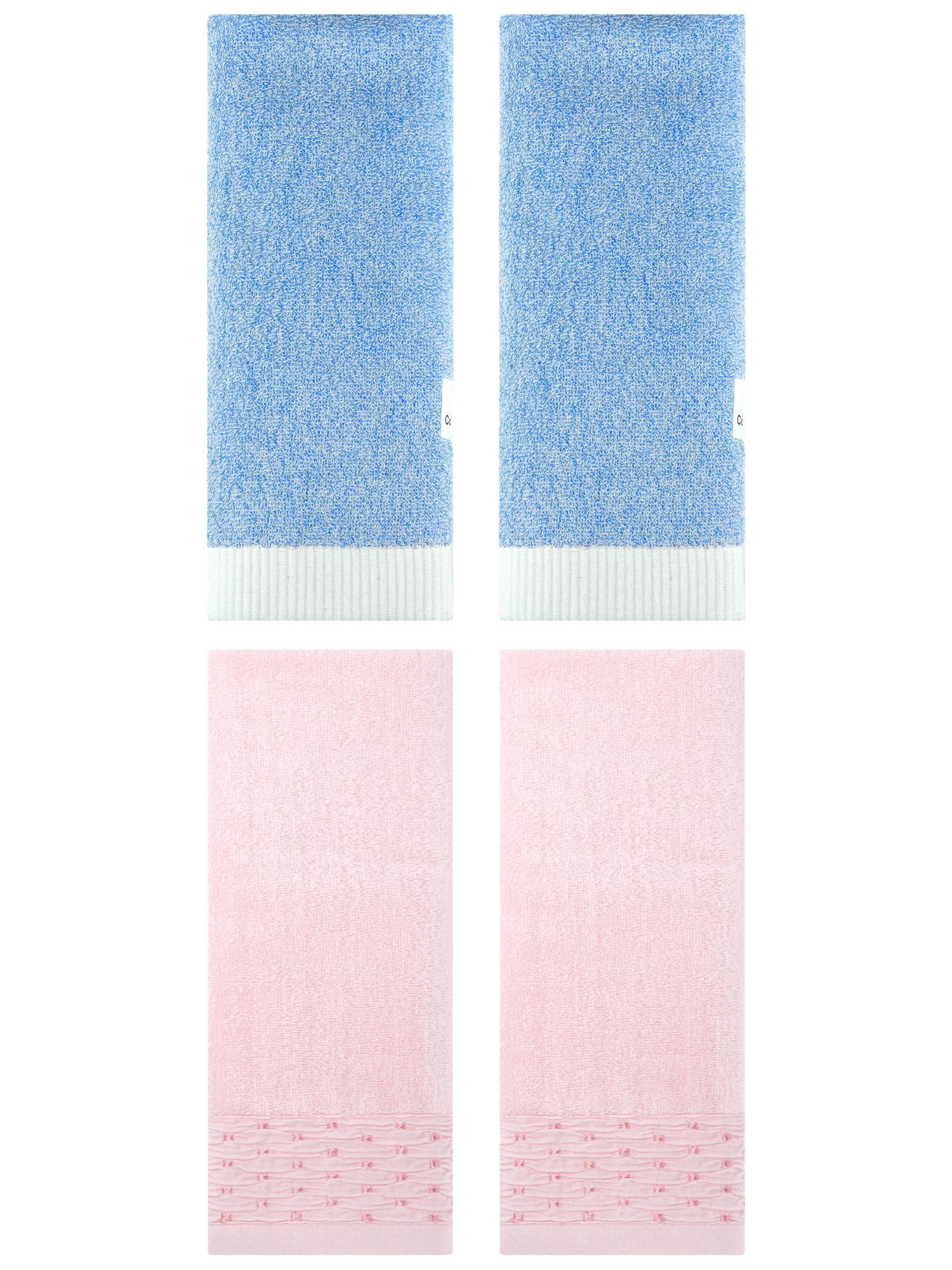 Unique Bargains 4 Pcs Cotton Quick Drying Hand Towel Pink/Blue 14" x 30"/13" x 29"
