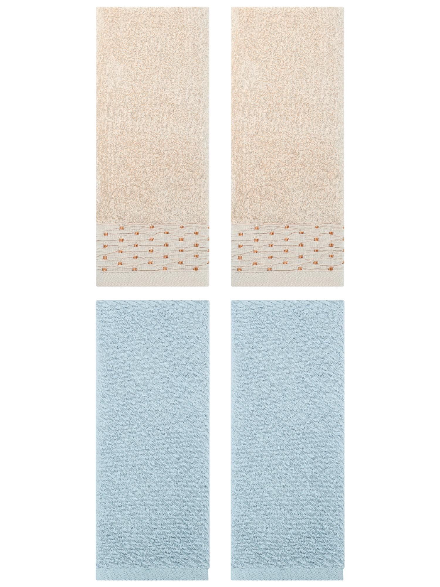 Unique Bargains 4 Pcs Cotton Quick Drying Soft Bathroom Hand Towel Light Brown/Blue