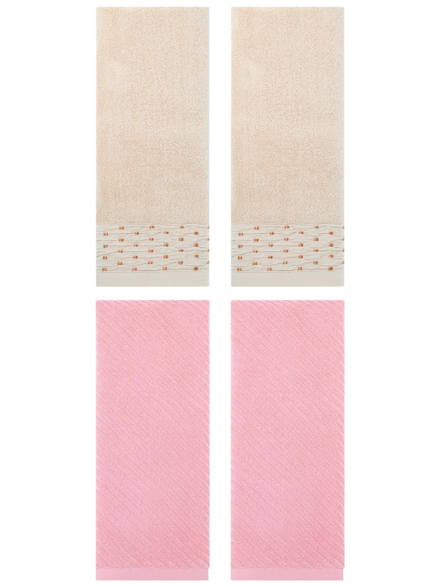 Unique Bargains 4 Pcs Cotton Quick Drying Soft Bathroom Hand Towel Light Brown/Pink