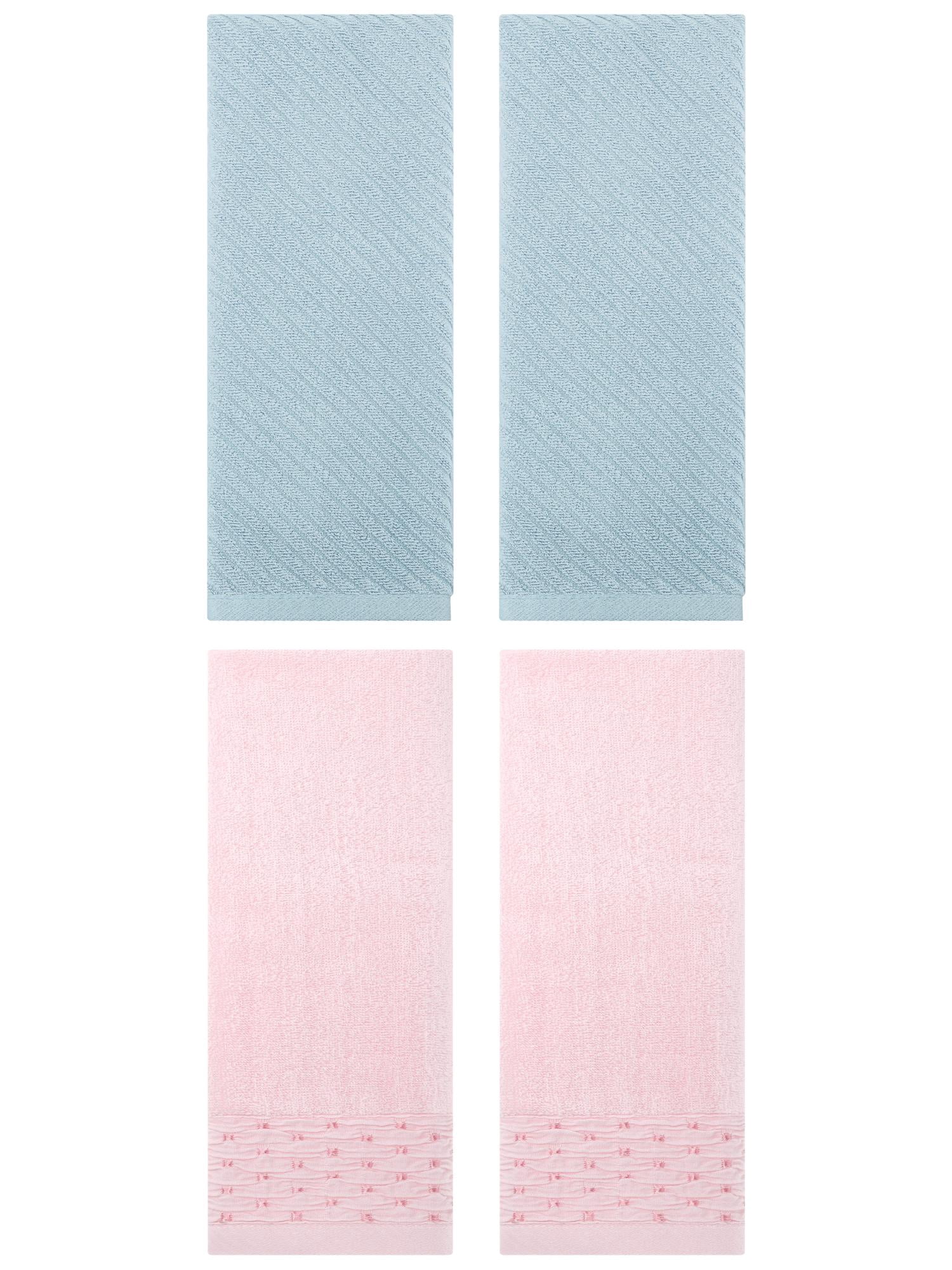 Unique Bargains 4 Pcs Cotton Quick Drying Soft Bathroom Hand Towel Pink/Blue