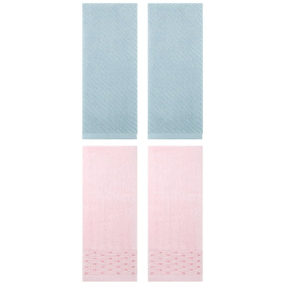 Unique Bargains 4 Pcs Cotton Quick Drying Soft Bathroom Hand Towel Pink/Blue