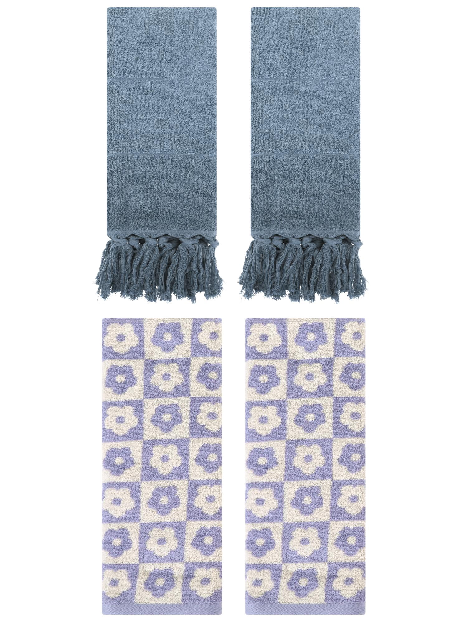 Unique Bargains 4 Pack Cotton Soft Absorbent Decorative Bathroom Hand Towel 14" x 30" Blue/Purple