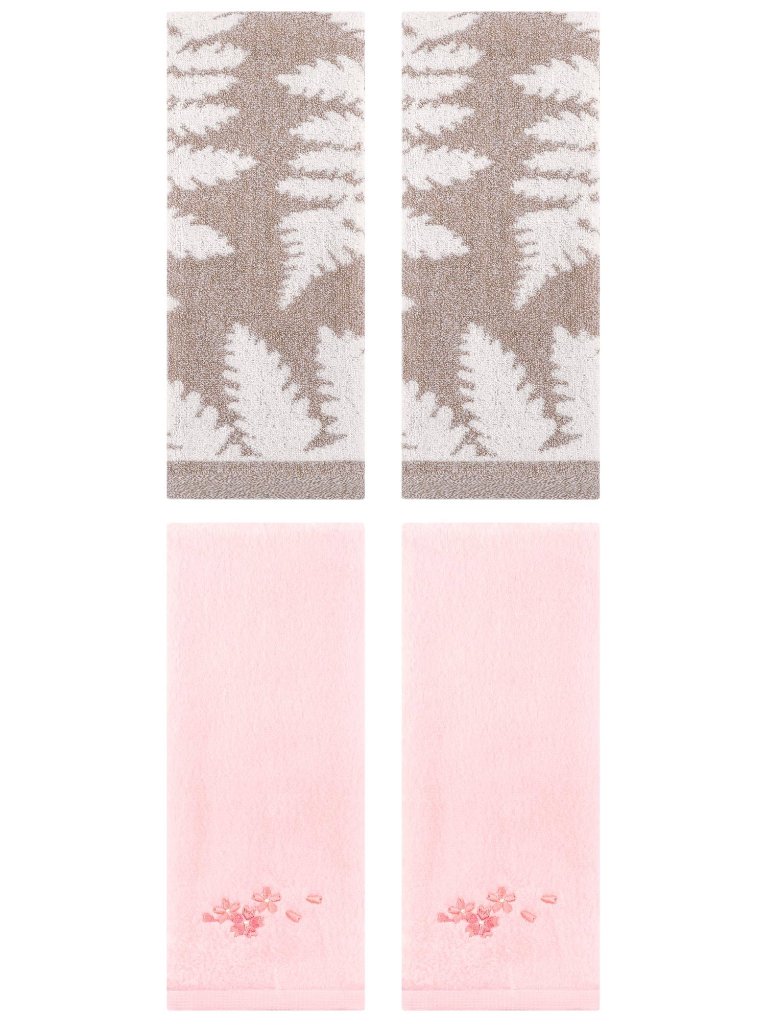 Unique Bargains 4 Pcs Cotton Soft Absorbent Hand Towels 13 x 29 Inch Brown/Pink