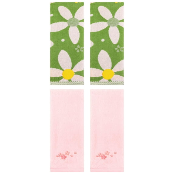 Unique Bargains 4 Pcs Cotton Soft Absorbent Hand Towels 13 x 29 Inch Green/Pink