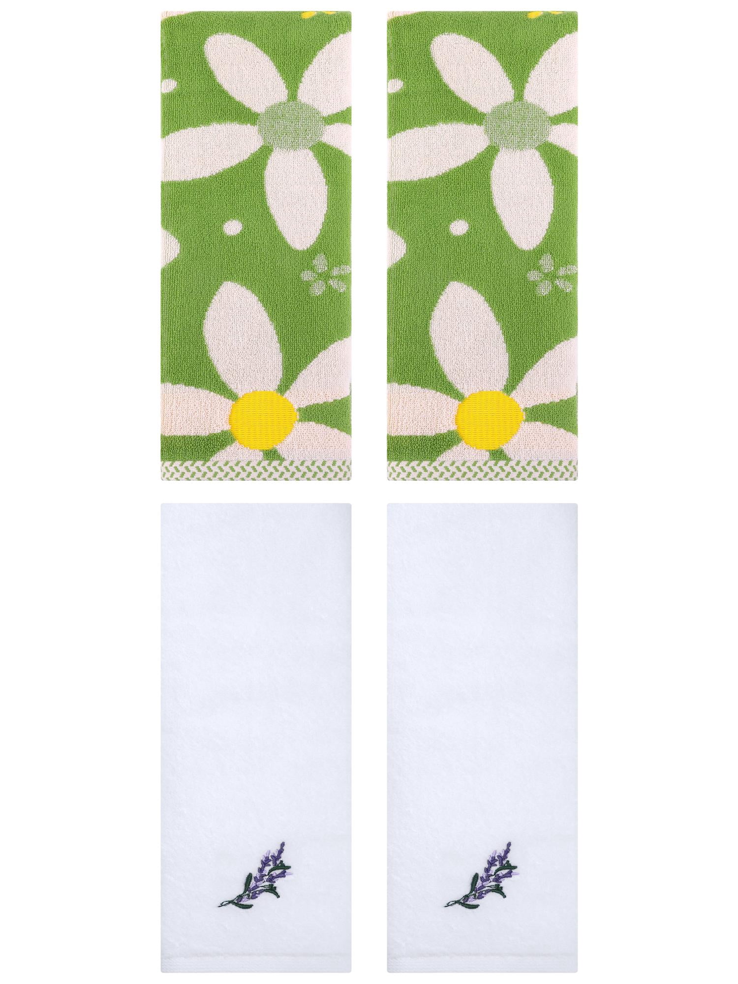 Unique Bargains 4 Pcs Cotton Soft Absorbent Hand Towels 13 x 29 Inch Green/White