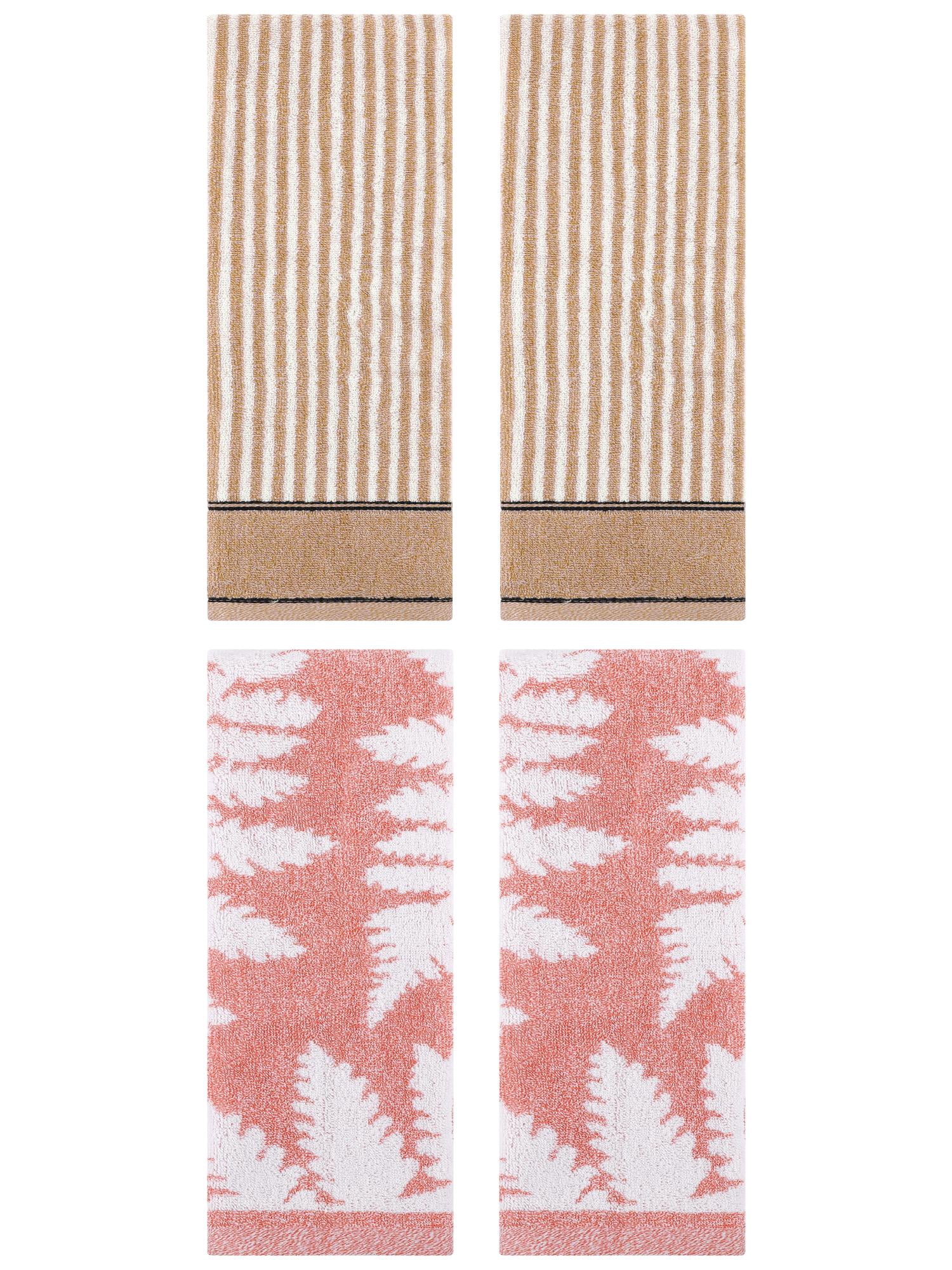 Unique Bargains 4 Pcs Cotton Soft Absorbent Hand Towels 13 x 29 Inch Pink/Brown