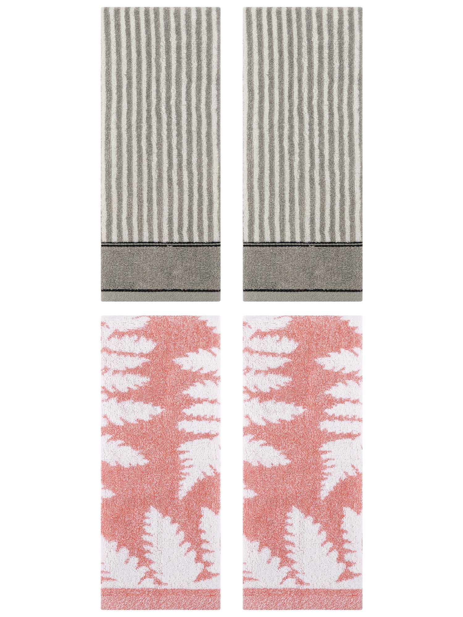 Unique Bargains 4 Pcs Cotton Soft Absorbent Hand Towels 13 x 29 Inch Pink/Grey
