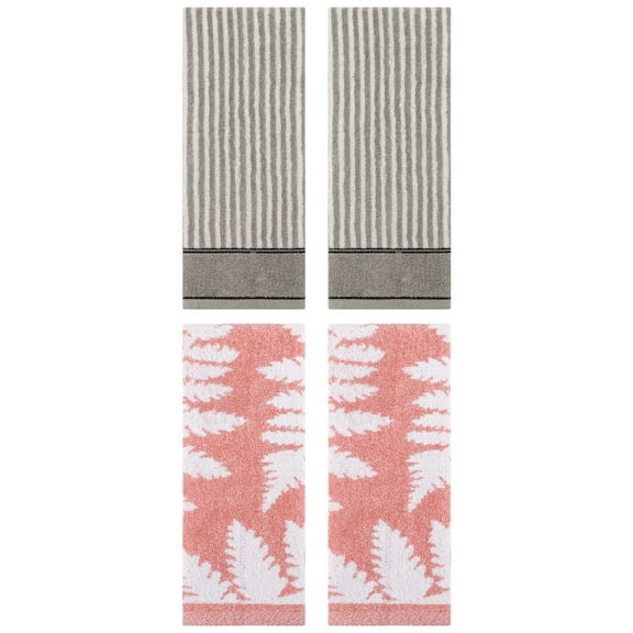 Unique Bargains 4 Pcs Cotton Soft Absorbent Hand Towels 13 x 29 Inch Pink/Grey