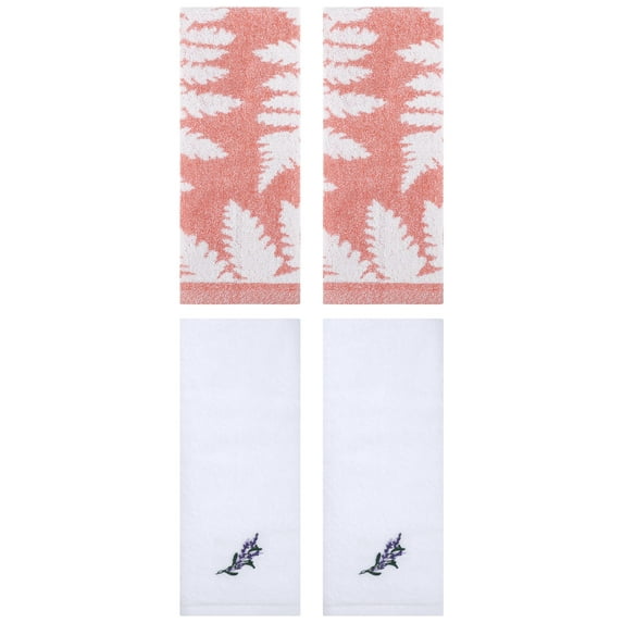 Unique Bargains 4 Pcs Cotton Soft Absorbent Hand Towels 13 x 29 Inch Pink/White