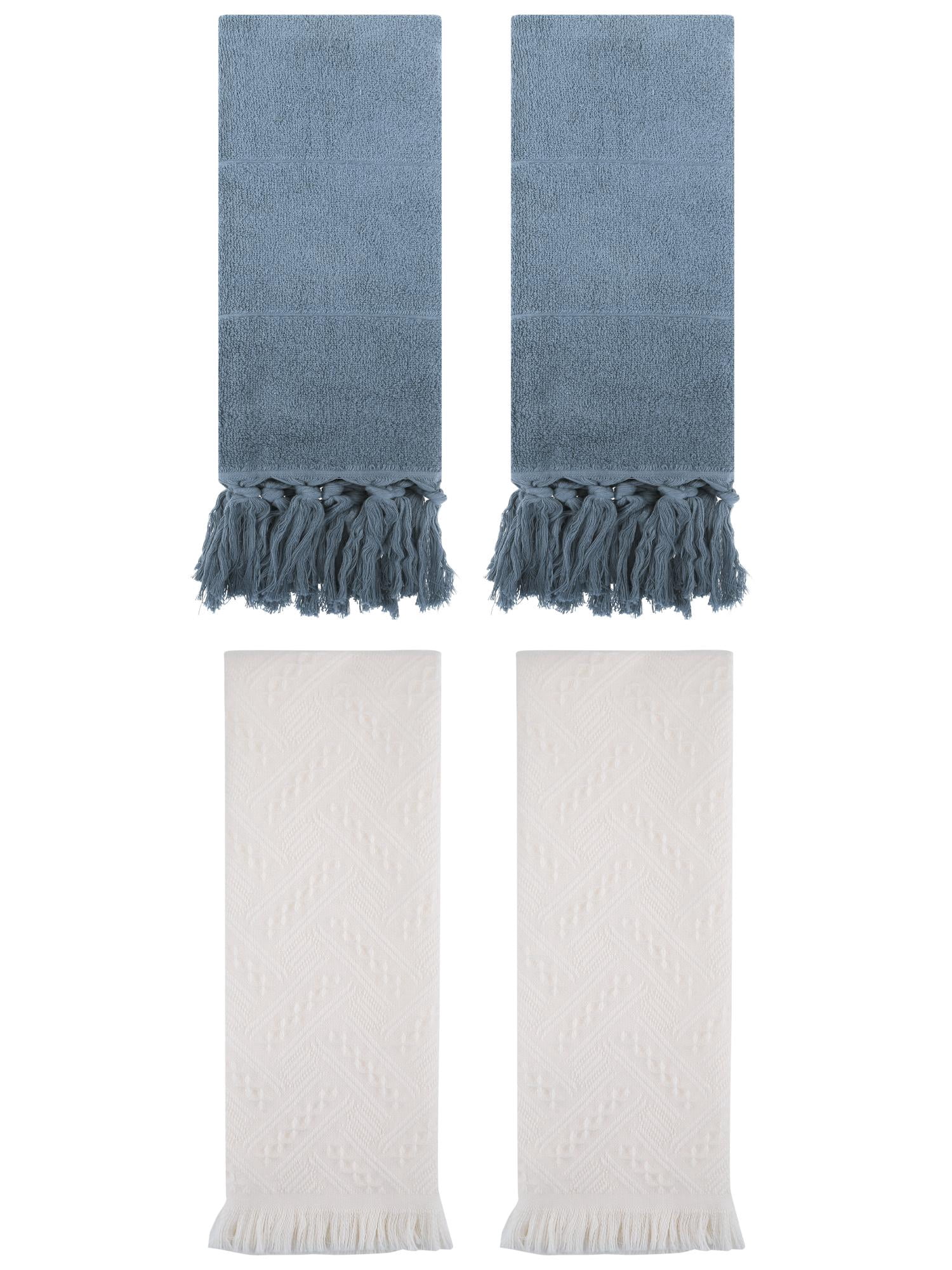 Unique Bargains 4 Pack Cotton Soft Absorbent Boho Turkish Decorative Hand Towels Blue/Beige 14" x 30"/13" x 29"