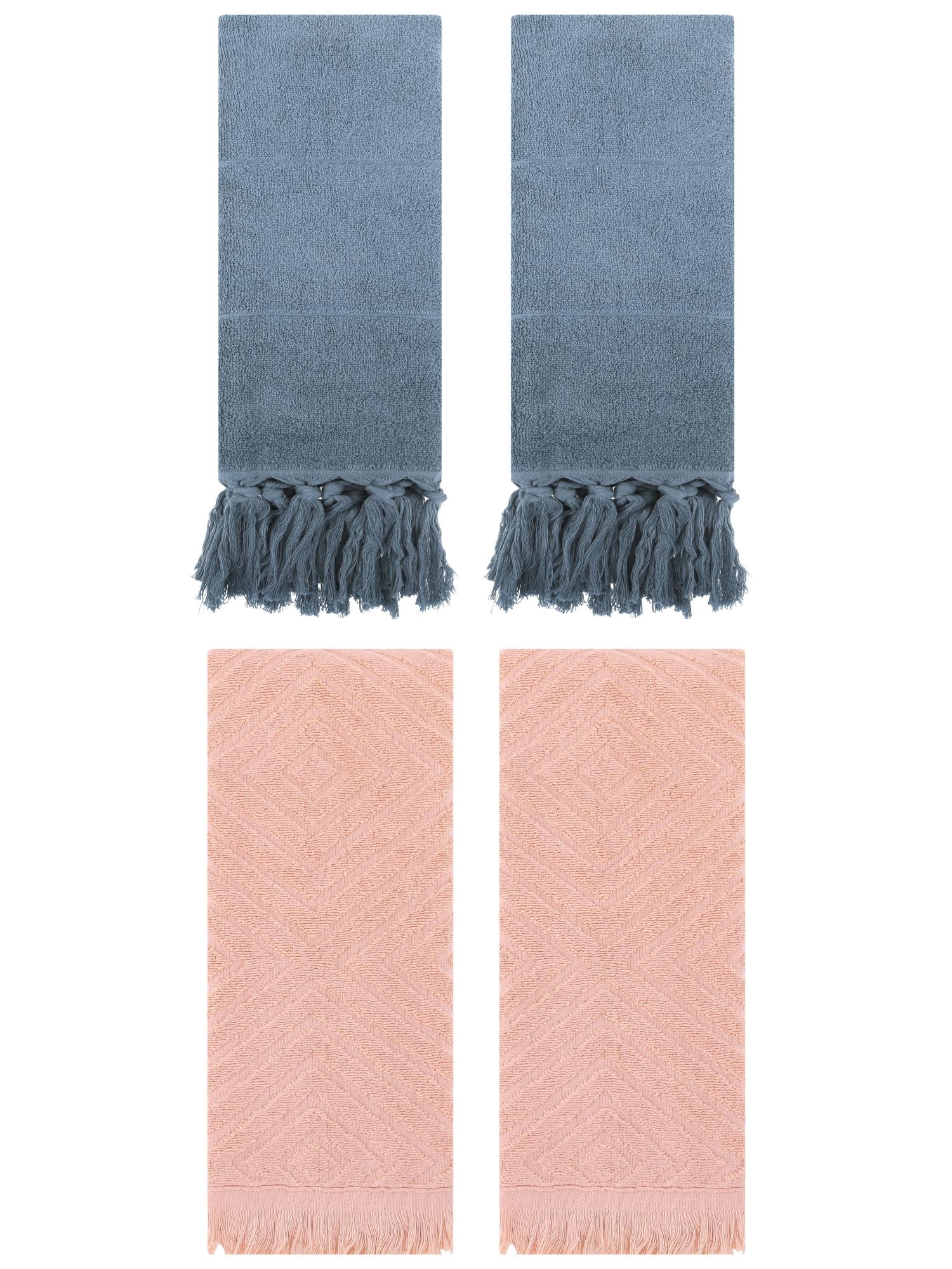 Unique Bargains 4 Pack Cotton Soft and Absorbent Bathroom Turkish Hand Towels with tassel Blue/Orange 14" x 30"/13" x 29"
