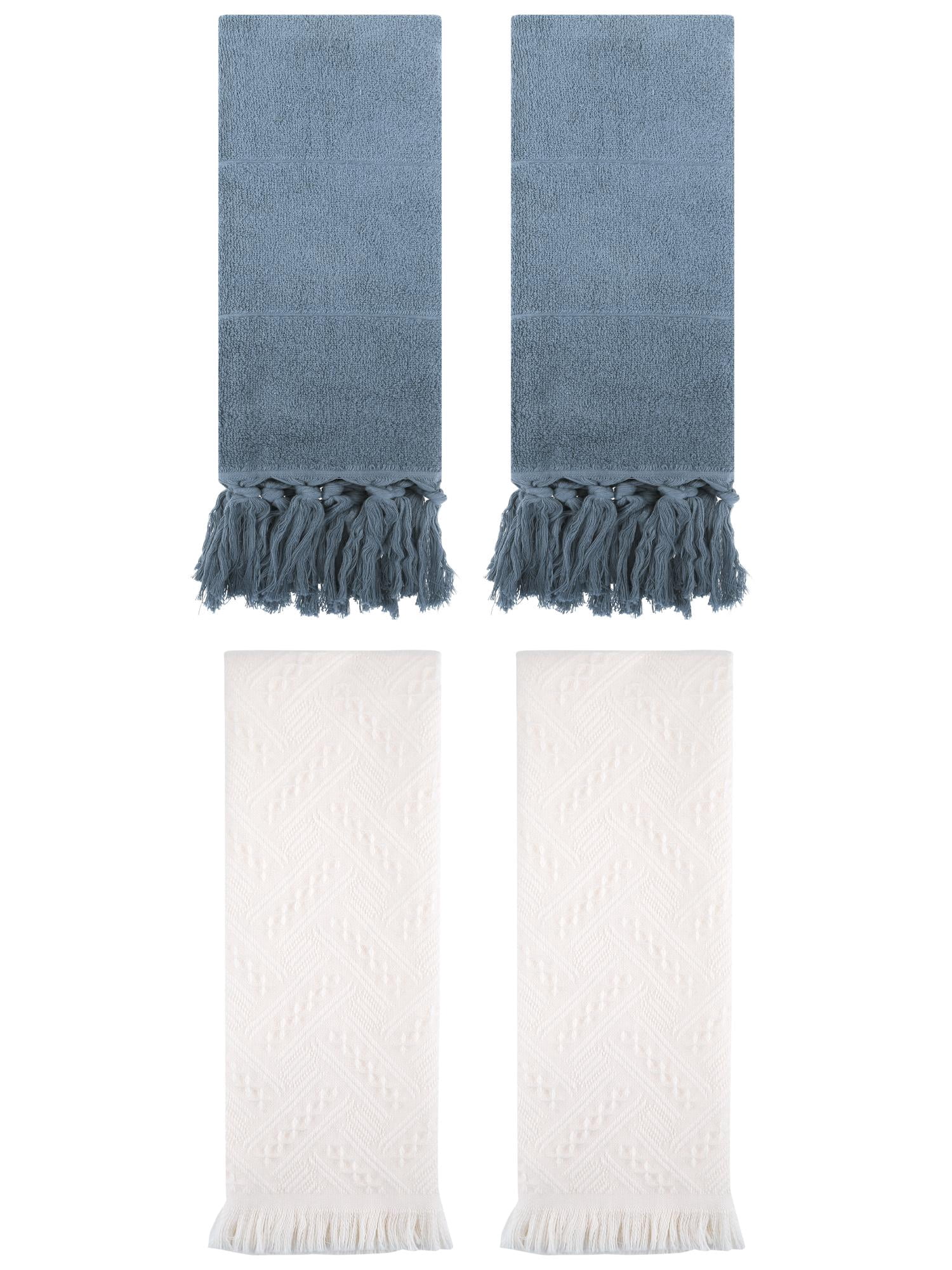Unique Bargains 4 Pack Cotton Soft Absorbent Boho Turkish Decorative Hand Towels Blue/White 14" x 30"/13" x 29"