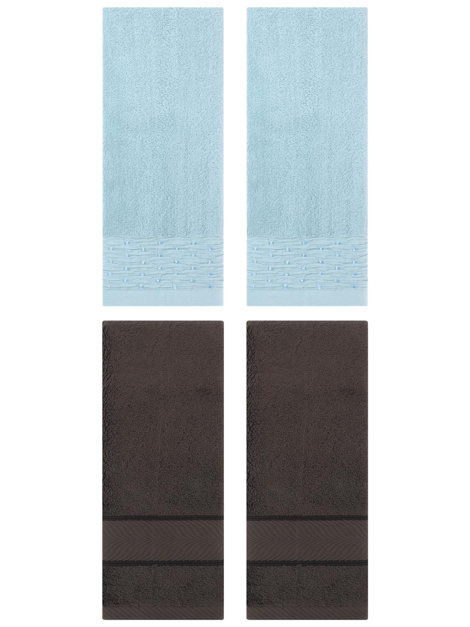 Unique Bargains 4 Pcs Cotton Soft Bathroom Hand Towel 14" x 30" Blue/Dark Brown