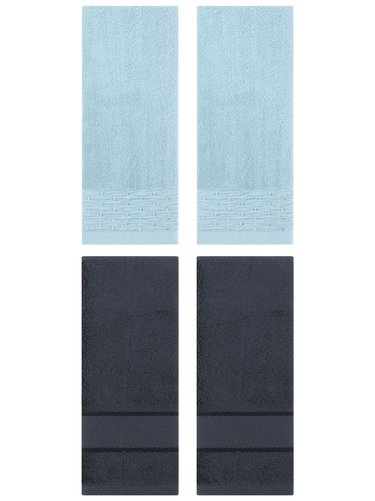 Unique Bargains 4 Pcs Cotton Soft Bathroom Hand Towel 14" x 30" Blue/Dark Grey