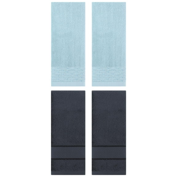Unique Bargains 4 Pcs Cotton Soft Bathroom Hand Towel 14" x 30" Blue/Dark Grey