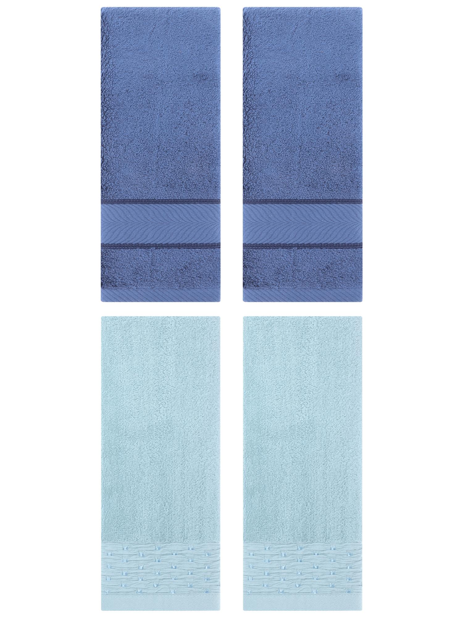 Unique Bargains 4 Pcs Cotton Soft Bathroom Hand Towel 14" x 30" Blue/Light Blue