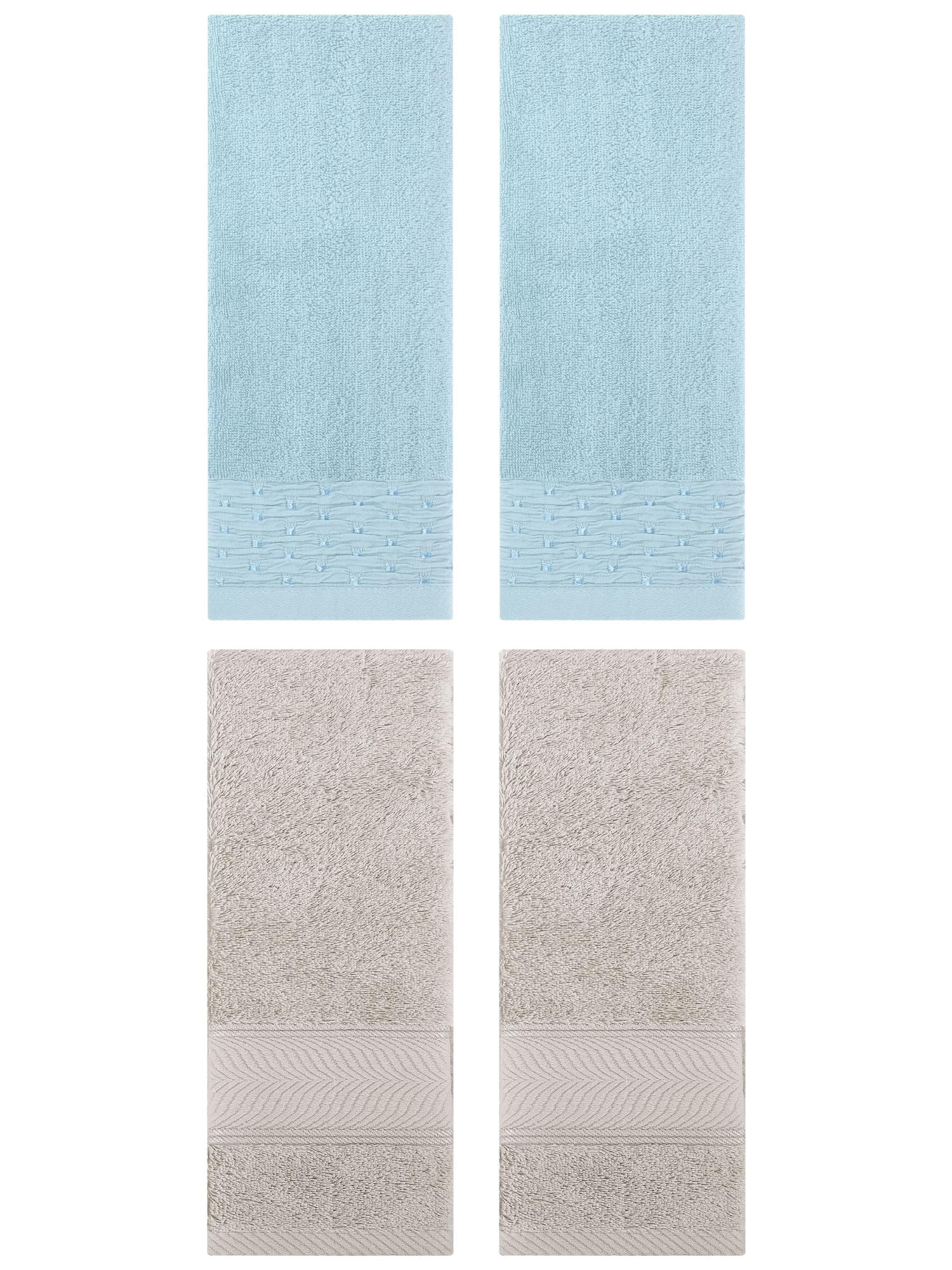 Unique Bargains 4 Pcs Cotton Soft Bathroom Hand Towel 14" x 30" Blue/Light Brown