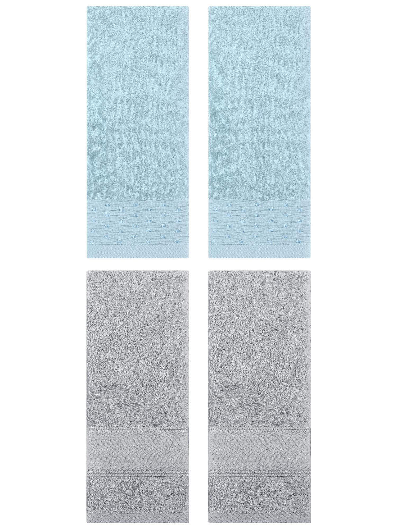 Unique Bargains 4 Pcs Cotton Soft Bathroom Hand Towel 14" x 30" Blue/Light Grey